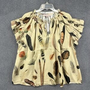 Philosophy Top Womens 2X Feather Ruffle Sleeve Boho‎ Blouse shirt